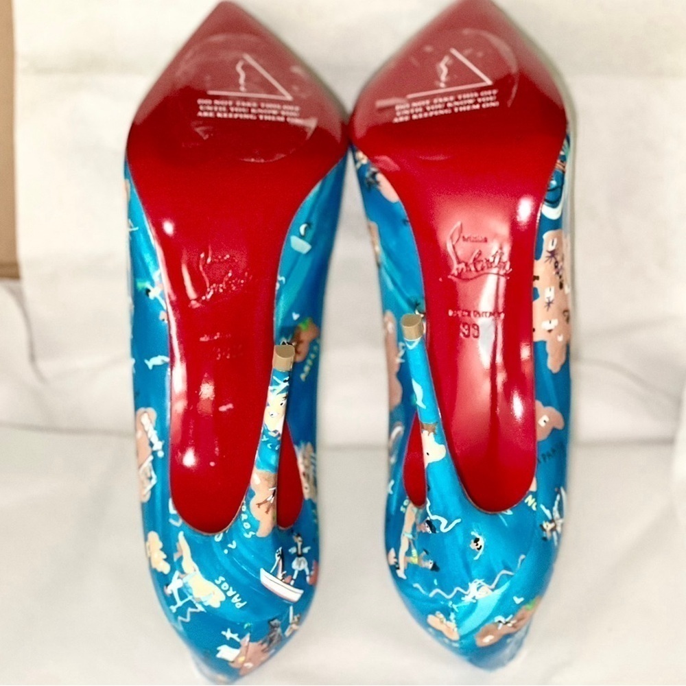 Christian Louboutin Hot Chick pumps 100mm patent blue Greek Odyssey EU39 - Picture 12 of 13